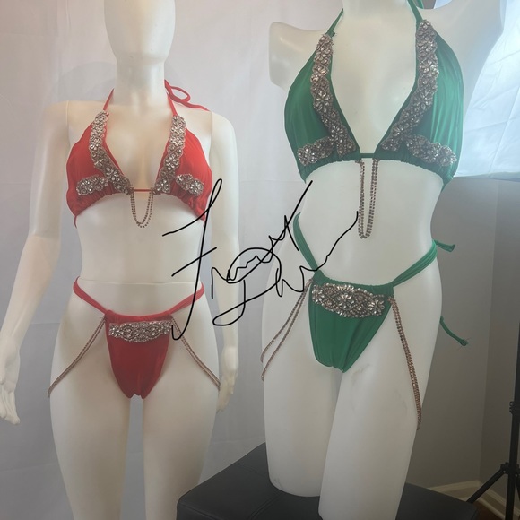 GREEN - ROSE GOLD BLING STRING BIKINI - HANDMADE FANCYBY FRANCESCAWATSON DESIGN - Picture 3 of 4